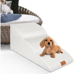 Topmart High Density Extended Foam Dog Ramp&Steps 3 Tiers,15.7" High,Non-Slip Dog Stairs with Waterproof Cover,Soft Foam Pet Ladder,Best for Injured,Older Cats,Pets with Joint Pain (White)