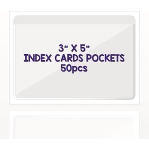 Clear Adhesive 3" x 5" Index Card Pockets With Top Open Loading, 50 Pack, Plastic Labels Holders for Storage Bins and Library, Ideal for Organizing and Protecting Your Cards