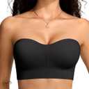 Vertvie Strapless Bras for Women Non-Slip Push Up Wireless Bandeau Bra Seamless Comfort Tube Top Supportive Padded Bralette(Black,Large,Plain Jersey)