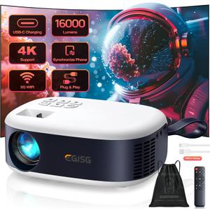 Mini Projector with WiFi and Bluetooth, 1080P/4K Supported Movie Projector with 5G WiFi 6, USB-C Fast Charging | Portable Projector for Bedroom, Small Projector Wide Compatible, (Navy Blue)