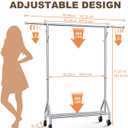 TigerParty Heavy Duty Clothes Rack for Hanging Clothes, Rolling Garment Rack, Adjustable Free Standing Organizer with Wheels, Space-Saving Design for Bedroom Laundry Living Room (Silver)