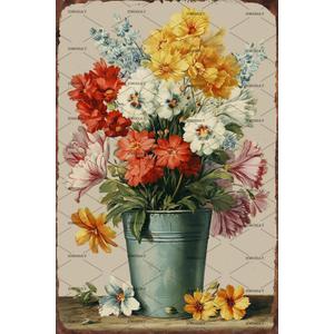 EMOHAT Brightly Colored Flowers Metal Tin Sign, Vintage Floral Wall Art for Kitchen & Home, 16x12 Inch Retro Aluminum Sign for Indoor Outdoor Office Bar Cafe