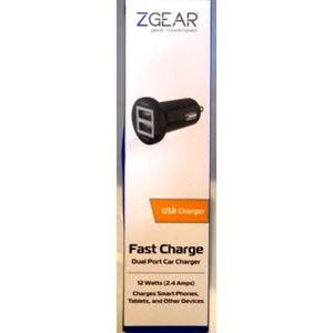 Z Gear gear maximized USB charger dual port car charger 12 watts (2.4 Amps)