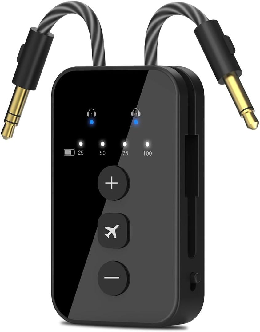 iDIGMALL Airplane Bluetooth 5.4 Transmitter for 2 AirPods or Headphones, aptX Adaptive & Low Latency Wireless Audio Adapter, 3.5mm AUX Jack Bluetooth Transmitter for TV Flight Travel Planes Gym, 24H