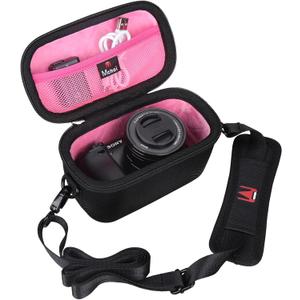 Mchoi Hard EVA Travel Case for Sony Alpha a6000/a6400/a6600/a6100/a5100 Mirrorless Digital Camera (Black and Pink)