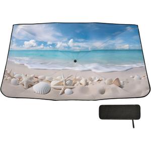 Umbrella Car Windshield Sunshade,Beach Starfish Seashell Reflective Sun Visor Shade,Foldable,Protect Interior & Keep Cool,Suitable Most Vehicles,55" x 27.5"