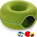 Large Cat Tunnel Bed for Indoor Cats with 3 Toys, Scratch Resistant Donut Cat Bed, Up to 30 Lbs (L 24x24x11, Green)