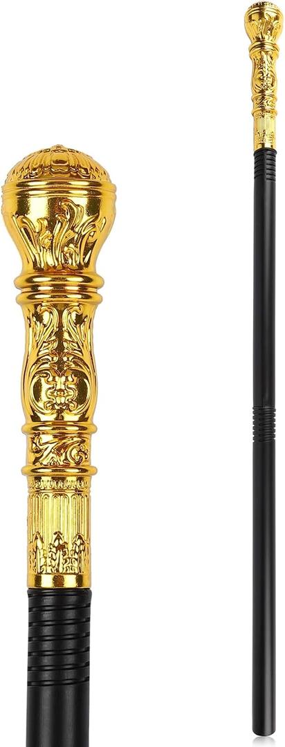 Gold Costume Walking Cane  Elegant Prop Stick Dress Pimp Canes Halloween Staff Costume Accessories for Adults and Kids