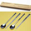 Korean Style Stainless Steel Spoons and Chopsticks set (2 Set-MoMo)