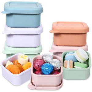 10 Pack 6 oz Silicone Snack Containers, Reusable Small Containers with Lids, Reusable Meal Prep Silicone Containers Lunch Box Bento Box Set