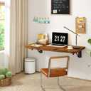 IBUYKE Wall Mounted Folding Table, Floating Wall Desk for Small Spaces, Fold Down Laundry Shelf with Heavy-Duty Brackets, Wall Table for Home Office/Bar/Kitchen/Dining, Rustic Brown UTVT005H