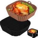 2 PCS Square Silicone Air Fryer Liners - 8 Inch Reusable Air Fryer Pot - Air Fryer Accessories - Air Fryer Inserts for 4 to 7 QT Oven Microwave Accessories (Black + Brown)