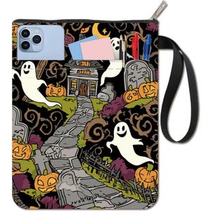 CRASPIRE Ghost Book Sleeve Pumpkin Book Protector Halloween Book Covers for Paperbacks Washable Fabric Cloth Book Cover with Zipper and Extra Sleeve Pocket for Book Lovers Classmate Friend Gifts