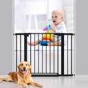 29-42 inches Metal Baby Gate for Stairs/Doorways, 30 inches Tall Pressure Mounted Pet Gates, Auto-Close Child Safety Gate, No Drilling Easy Walk-Through Dog Gate Indoor, Black