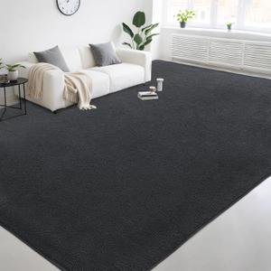 Large Modern Area Rugs for Living Room Bedroom, 9x12 Feet Dark Grey Ultra Soft Thickened Memory-Foam Indoor Rug, Comfy Aesthetic Solid Minimalist Carpets for Girls Boys Nursery Dorm Home Decor