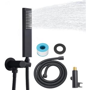 Solid Brass Handheld Shower Head Arc Design High Pressure Matte Black Hand Shower Wand with Adjustable Supply Elbow Wall Connector Shower Holder and 59 Stainless Steel Hose Set