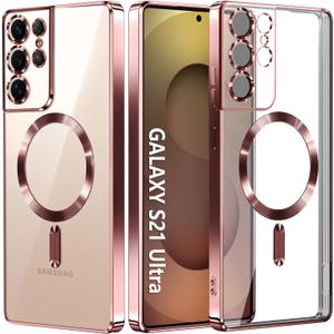 Hurgoer for Samsung Galaxy S21 Ultra Case.Soft TPU Electroplated Frame Cover with Clear Back.Drop Tested Protective Full Body Case.Thin Light SlimNot Magsafe (Rose Gold, S21 Ultra)