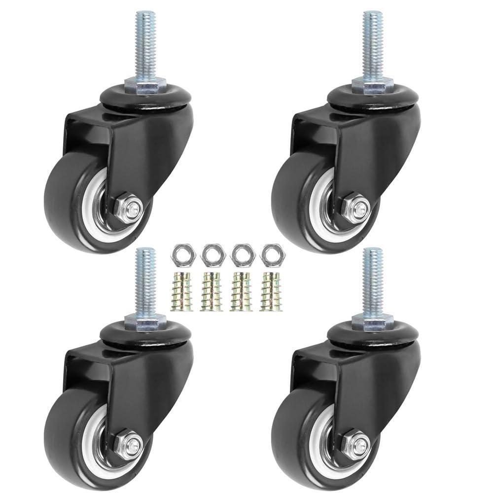 4 Pack of 1.5 Inch Swivel Caster Wheels PU 360 Degree Threaded Stem Caster Wheel M8 x 25mm, 330lb Total Load Capacity.