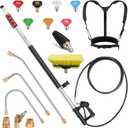 24 FT Gutter Cleaning Tools from The Ground - Telescoping Pressure Washer Wand - Gutter Cleaner Attachment with Power Washer Extension Wands, Brush, 7 Spray Nozzle Tips, 3 Hose Adapters, Support Belt