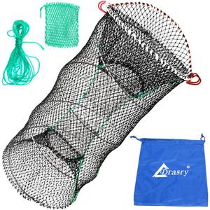 Drasry Crab Trap Bait Lobster Crawfish Shrimp Portable Folded Cast Net Magic Collapsible Fishing Traps Nets Accessories for Blue Crabs 1PCS 23.6 x 11.8in Black (0.39 in Mesh)