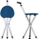 Yayayo Walking Cane with Seat Aluminum Alloy Portable LED Floding Chair for Seniors Adult Height Adjustable Heavy Stick Stool for Elderly Gift Blue