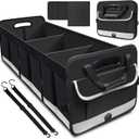 Trunk Organizer for Car, 95L Large Capacity Storage with Non-Slip Bottom Strips and 2 Retractable Straps, Cargo Organizer for SUV, Truck, Sedan, Waterproof Portable Car Organizers for Women Men (Black Gray)