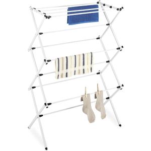 Whitmor Foldable Clothes Drying Rack: 3 Tier Laundry Drying Rack, Collapsible Drying Rack Clothing, Portable Space Saving Clothing Rack for Indoor Outdoor, 14.50" L x 29.625" W x 41.75" H, White, Large