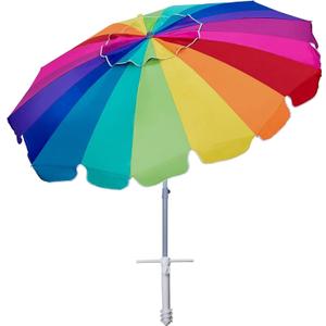 AMMSUN 7.5ft Large Heavy Duty HIGH Wind Beach Umbrella with sand anchor & Tilt Sun Shelter, UPF 50+ Protection Outdoor Umbrellas Sunshade with Carry Bag for Patio Garden Pool Backyard Rainbow