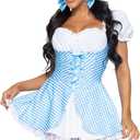 Leg Avenue Womens Gingham Dress Halloween Costume with lace up front and attached apron (Blue, XXXL)
