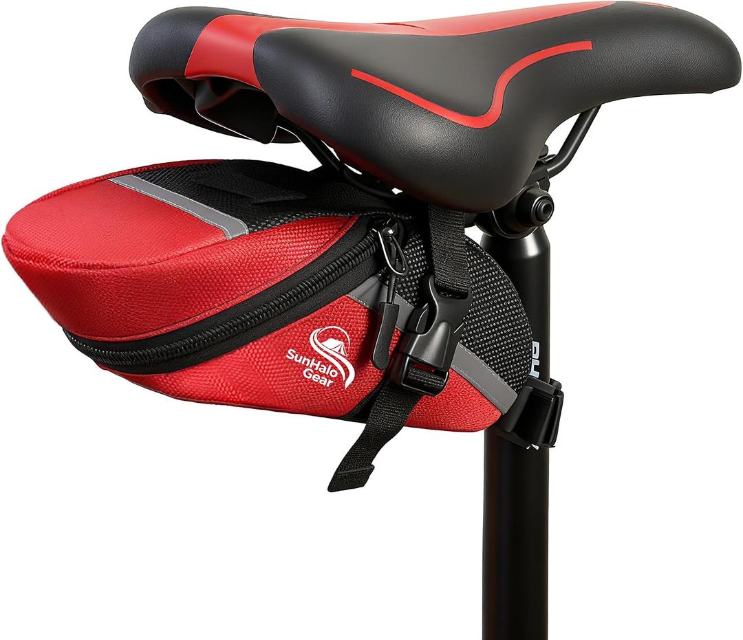 Bike Seat Bag - Bicycle Saddle Bag Under Seat Cycling Accessories Storage Pouch Wedge Pack for Mountain & Road Bike -Red