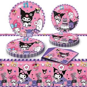 Kuromi Birthday Party Supplies, 20 Plates, 20 Napkins and 1 Tablecover for Girls Kuromi Party Decorations
