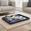 30 * 16 Inch Rectangular Ottoman Tray | Textured PU Leather, Waterproof & Heat-Resistant Storage for Coffee/Dining Tables, Sofa, Bed, Entertainment & Party (Navy Blue, 30 * 16in)