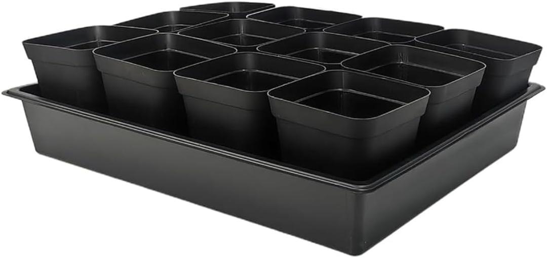 3.5 inch (9CM) Square Nursery Pots 60pcs, Sturdy Seedlings Trays 5 Pcs, Seeds Starter Germination Tray, Microgreenings Planter Nursery Propagation 5 Sets