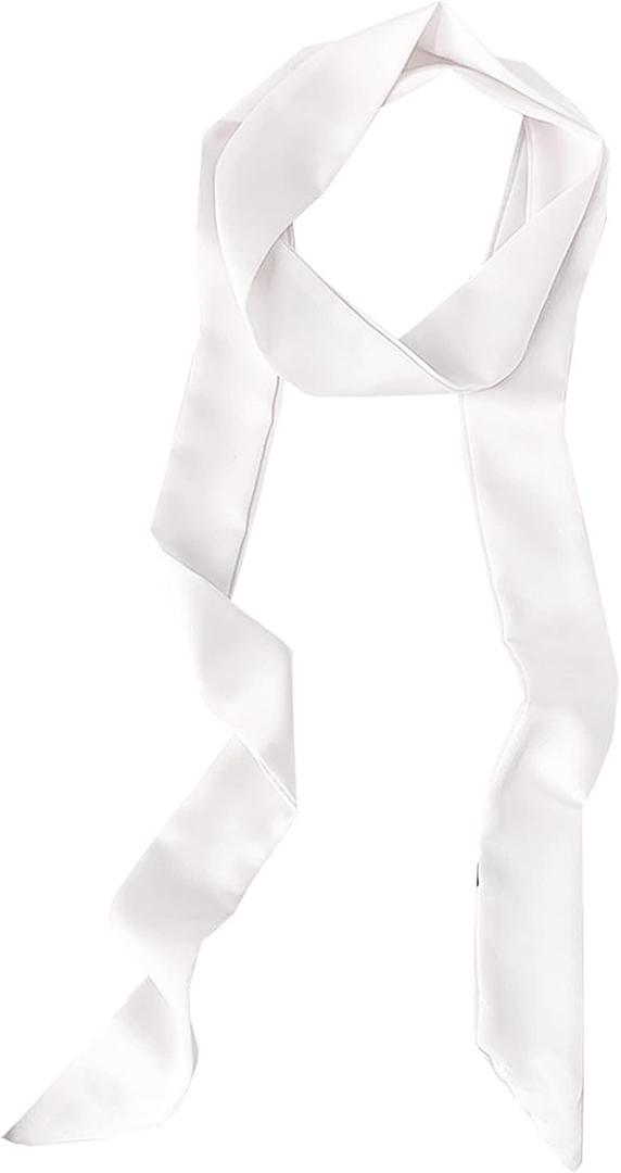 GUZOSJO Solid Color Long Neckerchief Pure Skinny Scarf Necktie Handbag Wrap Handle Satin Belt (White)