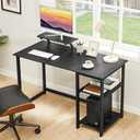 GreenForest Computer Home Office Desk with Monitor Stand and Storage Shelves on Left or Right Side,47 inch Modern Writing Study PC Laptop Work Table,Black