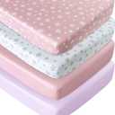 Crib Sheets for Girls 4 Pack, Fitted Crib Sheets for Standard Size Crib and Toddler Mattresses, Soft and Breathable Baby Gift Girl Set, Pink (52"X28")