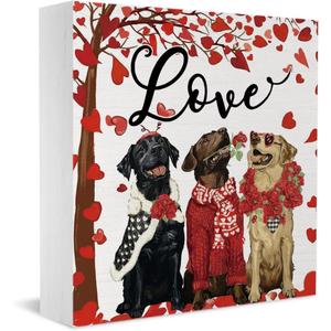 Cute Valentines Day Dog Decor Sign Red Heart Tree Wood Valentines Home Kitchen Decorations Love Decor for Bathroom Farmhouse Office Table Shelf Desk Valentine's Day Anniversary Couple Gift 55 Inch