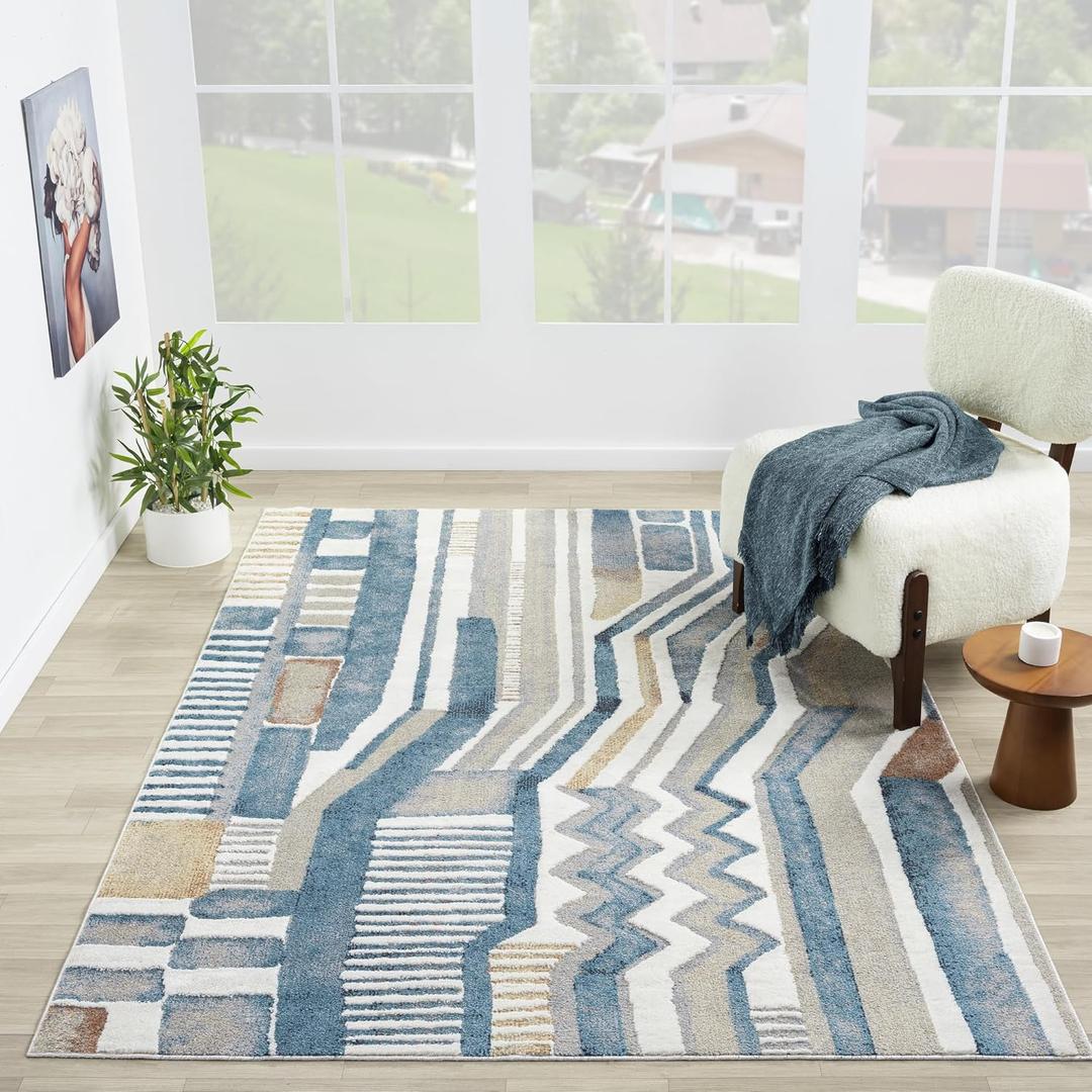 LR Home 2 x 3 Machine Washable Indoor Area Rug for Home Decor | Contemporary Abstract Carpet for Living Room Decor | Modern Bohemian Rug Suitable for Bedroom, Living Room, Office | Blue/Multicolor