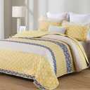 Cottolester Boho Quilt Set Queen Size Yellow Striped Bedspread Lightweight Soft Microfiber Bedding Set 96"x90" (3 Pieces)