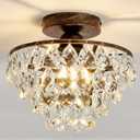 YYJLX Crystal Chandelier, Modern Semi Flush Mount Small Ceiling Light Oil Rubbed Bronze, Mini E26 Ceiling Lamp for Hallway Bedroom Bathroom Closet