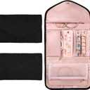 Tucnoeu Elegant Black Foldable Jewelry Roll - Compact Travel Jewelry Organizer Case for Necklaces, Earrings, Rings, Bracelets, Brooches