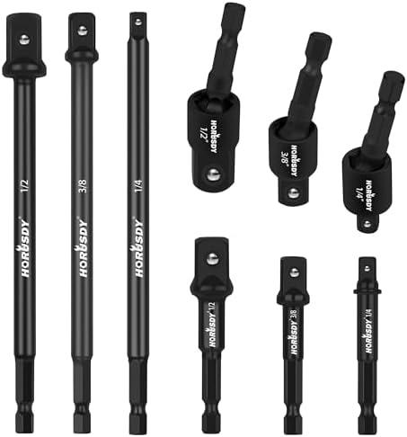 HORUSDY Impact Drill Socket Adapter Set and Universal Joints Socket Set 9-Piece 1/4" 3/8" and 1/2" Driver Socket Adapter, Power Drill