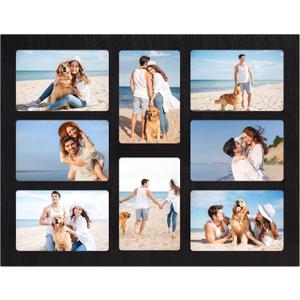 YESKAY 4x6 Collage Picture Frame - 8 Opening 4 x 6 Photo Frames Display,Multiple Family Photo Collage Frames with Real Glass for Wall Decor,Rustic Black 1 Pack(OD:13X17in)