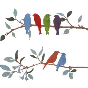 Demissle 2 Pcs Metal Birds Wall Art Decor Vivid Birds on Branch with Leaves Rustic Wall Decor Waterproof Metal Sculpture Hanging Sign for Home Balcony Garden Indoor Outdoor(Bright Colors)