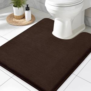 Smiry Memory Foam Toilet Rugs U-Shaped 24x20, Extra Soft Absorbent Non-Slip Contour Bathroom Rugs, Machine Washable Bath Mats for Toilet, Brown