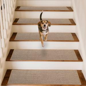 Linen Stair Treads for Wooden Steps Indoor 36x9 inch, 15pcs Upgraded Self Adhesive Backing Non Slip Stair Carpets, Peel and Stick Stair Runner Rugs, Reusable Staircase Step Treads(Beige)
