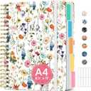 Large Spiral Lined Notebooks for Work with Removable Dividers & Tabs, 8.5"x11" Pretty Hardcover 5 Subject Notebook Journal for Women, College Ruled, Perfect for Study & Office Organization, 280 Pages,Wildflowers