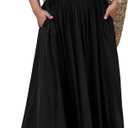 Mieazom Womens Boho Summer Maxi Dress with Pockets, Adjustable Waist, Sleeveless Casual Ruched Sundress for Beach Vacation (Black, XL)