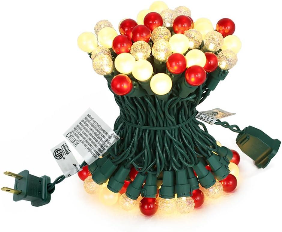 GlowVibe 70 Counts Red and White Christmas Lights, 19ft G15 Pearlized Glass Bulbs, ETL Certified LED Christmas Globe String Lights Plug-in, Indoor Xmas Tree Lights for Outdoor Xmas Home Decor