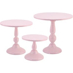 Set of 3 Pink Cake Stands, QENUIITEA Metal Round Cake Holder Dessert Pie Pizza Display Stand 8" 10" 12" Serving Tray Decoration for Wedding Celebration Party Birthday Baby Shower